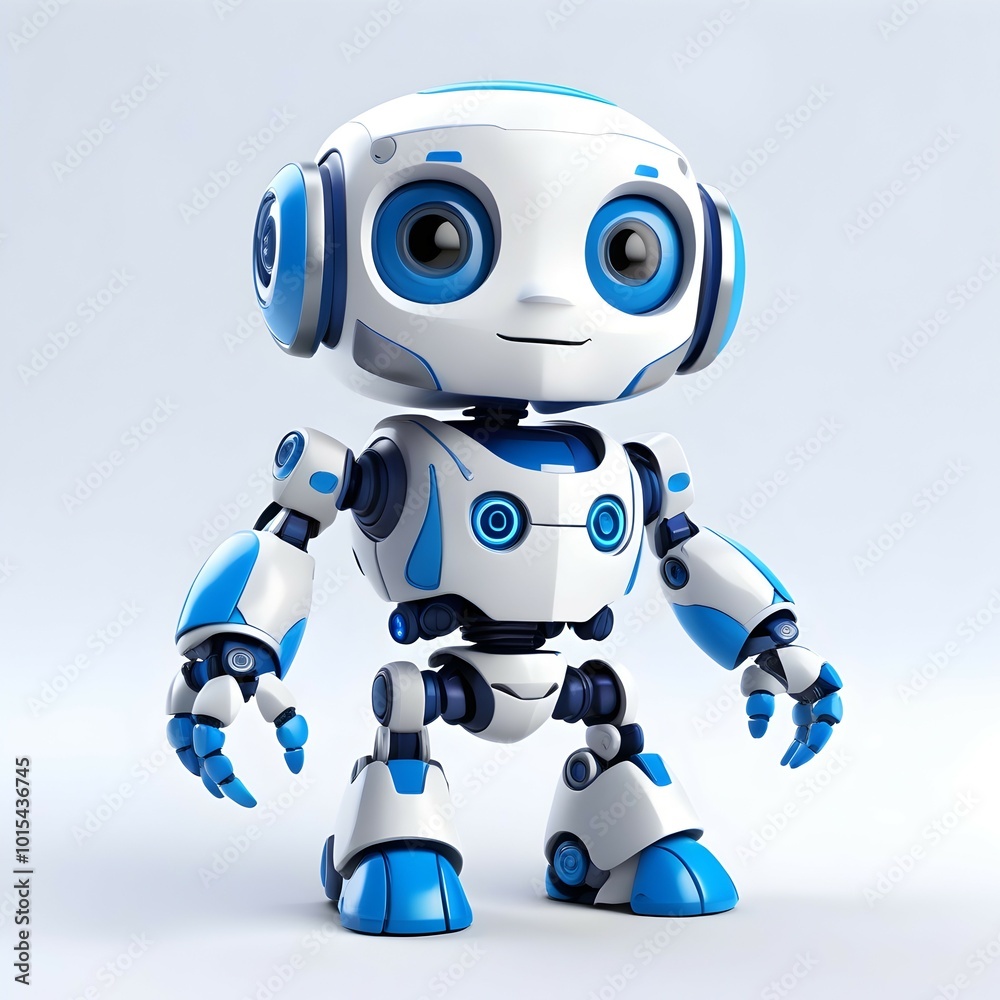 friendly robot character in 3d render isolated on grey background friendly robot character in 3d render isolated on grey background