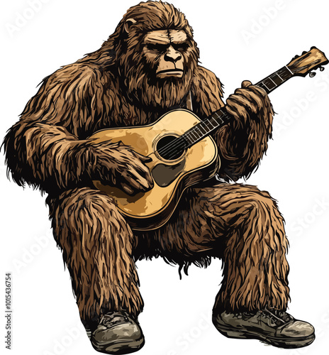 Bigfoot Playing Guitar Vector Illustration
