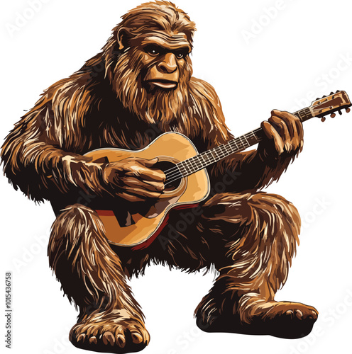 Bigfoot Playing Guitar Vector Illustration