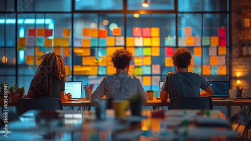 A dynamic scene of a design sprint workshop, with designers brainstorming ideas, using whiteboards, post-it notes, and laptops, capturing the collaborative spirit of UI/UX design