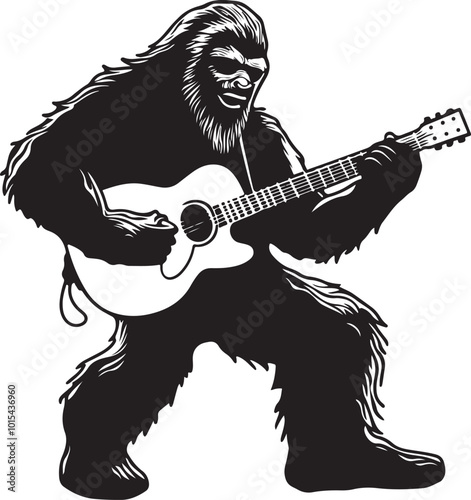 Bigfoot Playing Guitar Vector Illustration