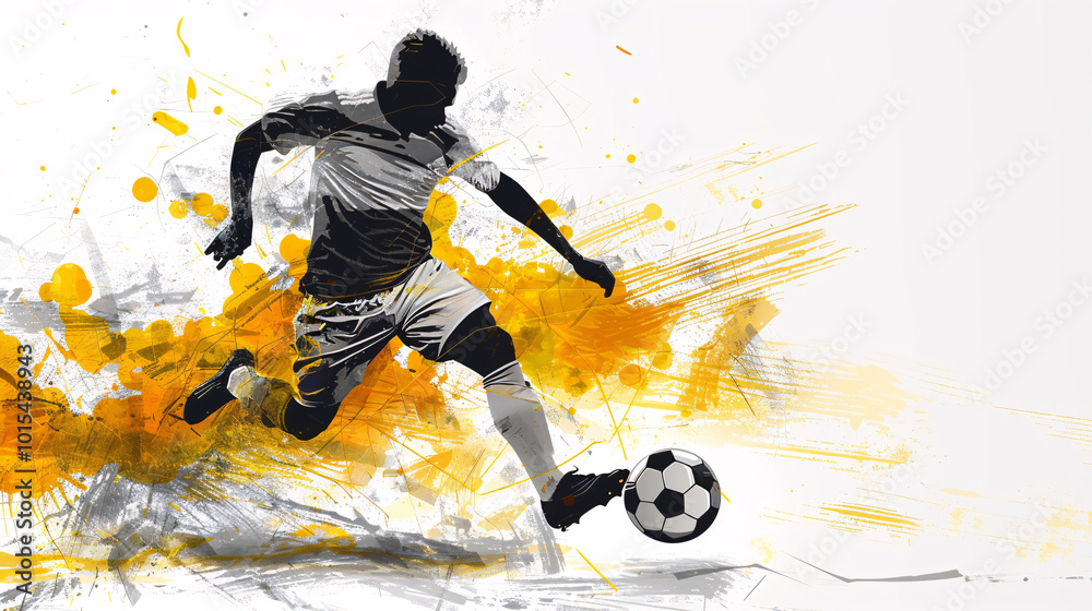 Soccer in action on a grunge background. Illustration of a football player in action with ink splash background.
Soccer in action on a grunge background. Illustration of a football player in action with ink splash background.