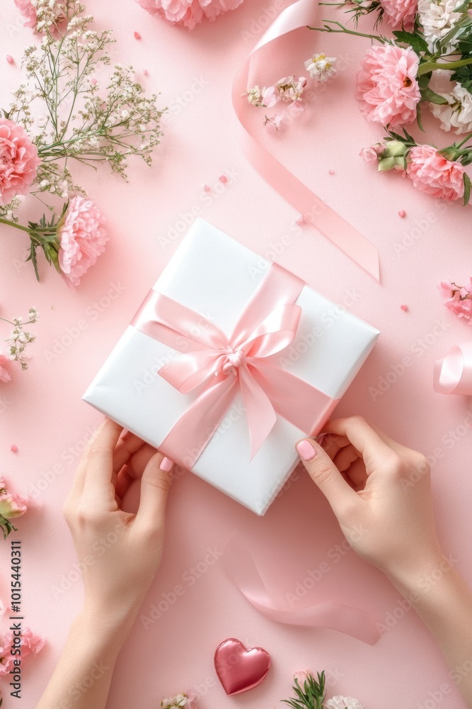 Female's hand holding a gift box Female's hand holding a gift box