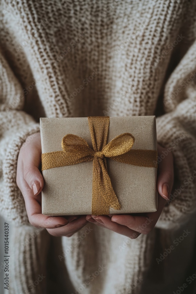 Female's hand holding a gift box Female's hand holding a gift box