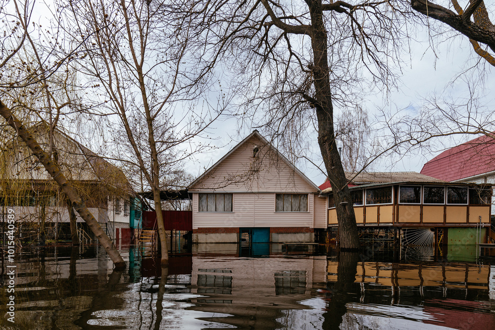 Flooded rural houses. Concept of disaster Flooded rural houses. Concept of disaster