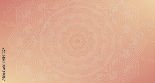 Round mandala on colorfull gradient background. Translucent mesh pattern in the form of a mandala. Mandala with floral patterns. Pastel Yoga template. Gradient background with round mandala.V