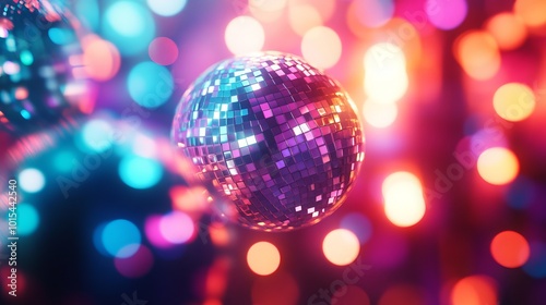 Create a vibrant neon background concept with shimmering disco lights. Utilize 3D rendering techniques to showcase a captivating and luminous display. 