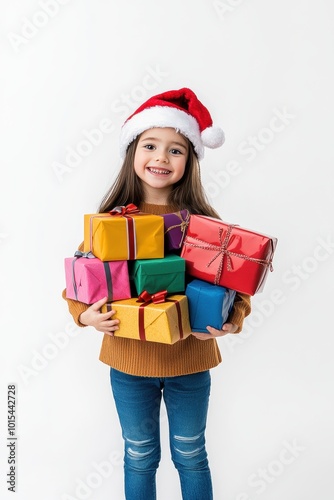 Happy child with gift box in holiday season.