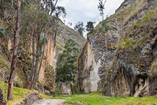 Picturesque cliffs in El Pailon Canyon located in the community of Chobshi, Sigsig Canton, Azuay Province, Ecuadorian Andes photo