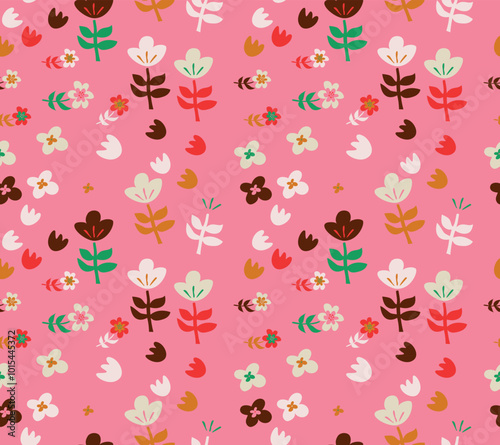 Seamless pattern with funky retro flowers.