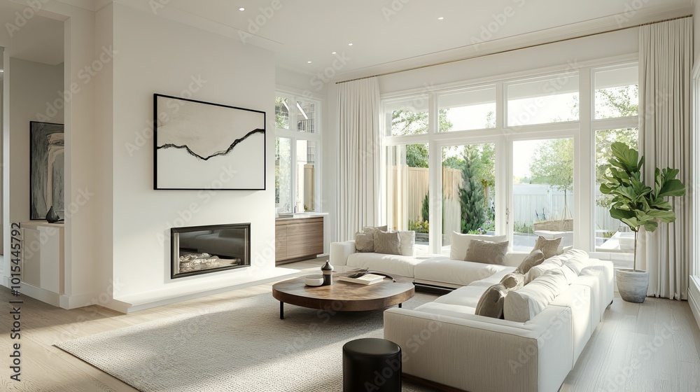 Modern, understated home displayed in crisp 3D rendering. White backdrop highlights clean lines and simple forms. 