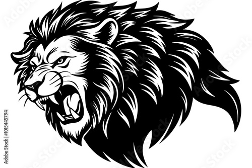 Aggressive ferocious african lion silhouette minimalistic vector art illustration photo