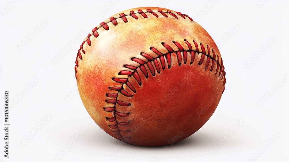 Realistic softball illustration with red seam, isolated on white. Symbol of tournament or championship, team league skin ball. Realistic softball illustration with red seam, isolated on white. Symbol of tournament or championship, team league skin ball.