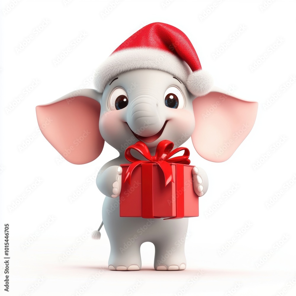 3D rendering cute elephant holding a gift box isolated over white background. 3D rendering cute elephant holding a gift box isolated over white background.