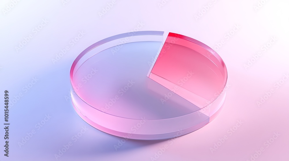 Fototapeta premium This 3D pie chart is transparent and has two highlighted sections. It's on a light background. The illustration is useful for representing business success or presenting results
