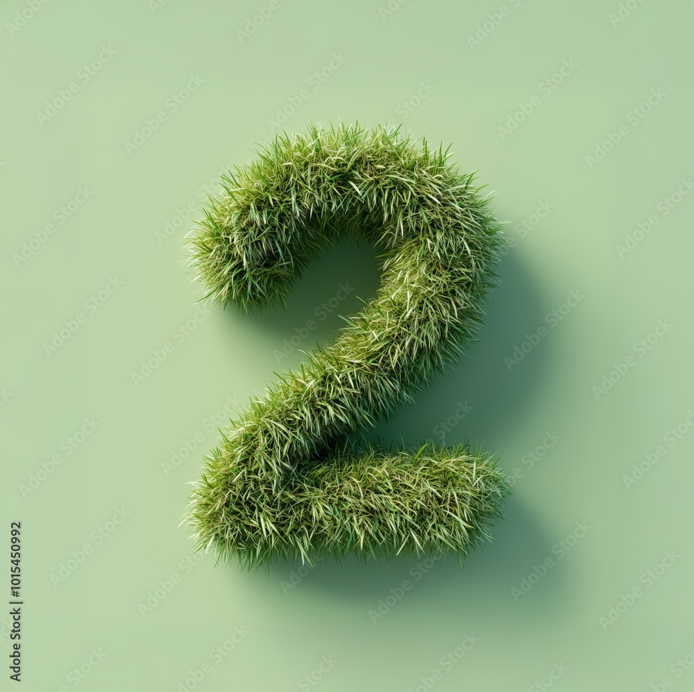 Grass Number Two Symbol with Realistic Green Grass Texture Against Light Green Background for Organic and Nature-Inspired Design Concepts