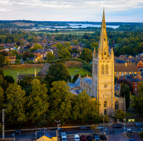 Aerial view of All saint church in Oakham, a market town and civil parish in Rutland in the East Midlands of England photo