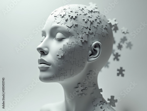 Frau mit Puzzle-Kopf photo