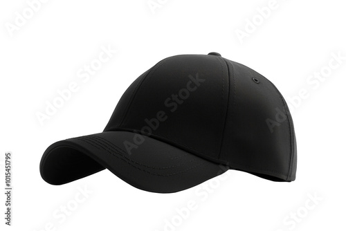 A simple black baseball cap resting on a flat surface, showcasing its clean design and versatile style for casual wear photo