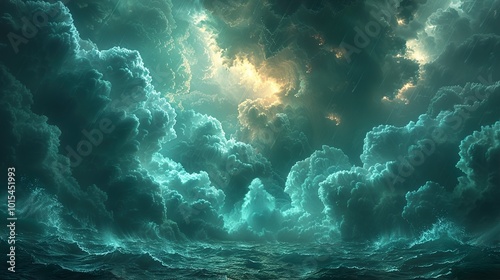 Stormy Sea with Dramatic Sky and Ocean Waves