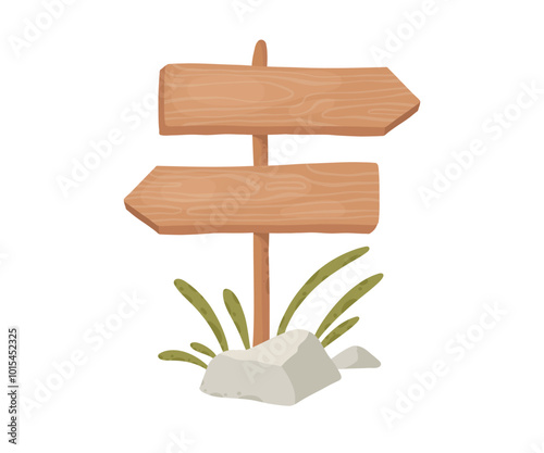 Wooden pathfinding sign. Arrow rustic sign boards, direction sign border flat isolated vector illustration. Wood sign board on white background