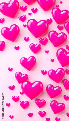 Heart background. Valentine Wallpaper with Pink love hearts. 3D Render isolated with white highlights, png