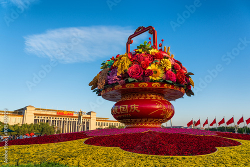 Flowerbed at Tiananmen Square on National Day of the People's Republic of China photo