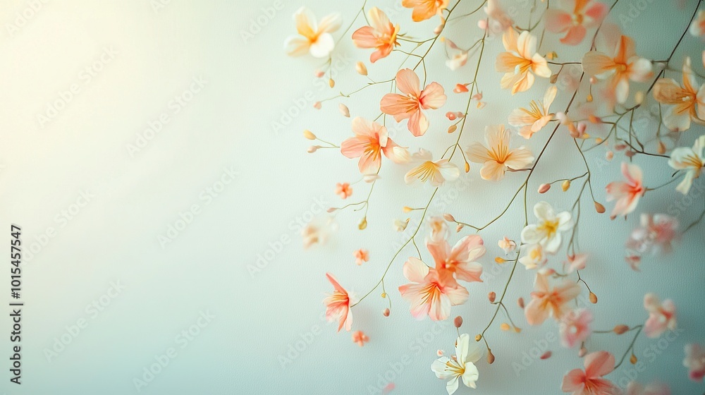 A clear photo of close-up flowers against a blue and white background with sharp focus on the left side A clear photo of close-up flowers against a blue and white background with sharp focus on the left side
