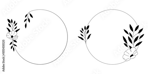 Szablony ramek z botanicznym motywem w prostym stylu z listkami i kwiatami - zaproszenia ślubne, gratulacje, baby shower, pocztówki, kartki urodzinowe, kartki z życzeniami, dzień kobiet.