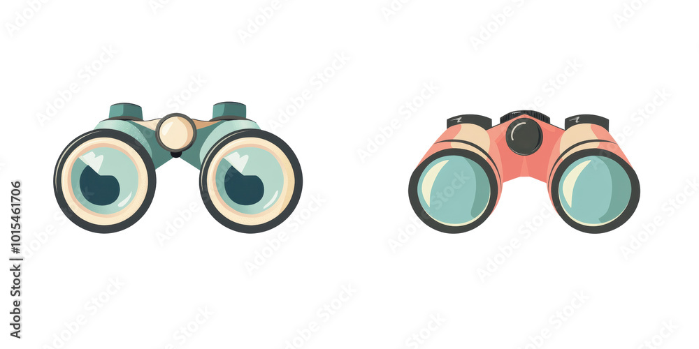 Binoculars in two different styles, isolated on a white background, transparent background. Binoculars in two different styles, isolated on a white background, transparent background.