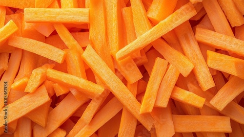 Fresh orange carrot sticks arranged on white showing texture crispness. AI generated photo