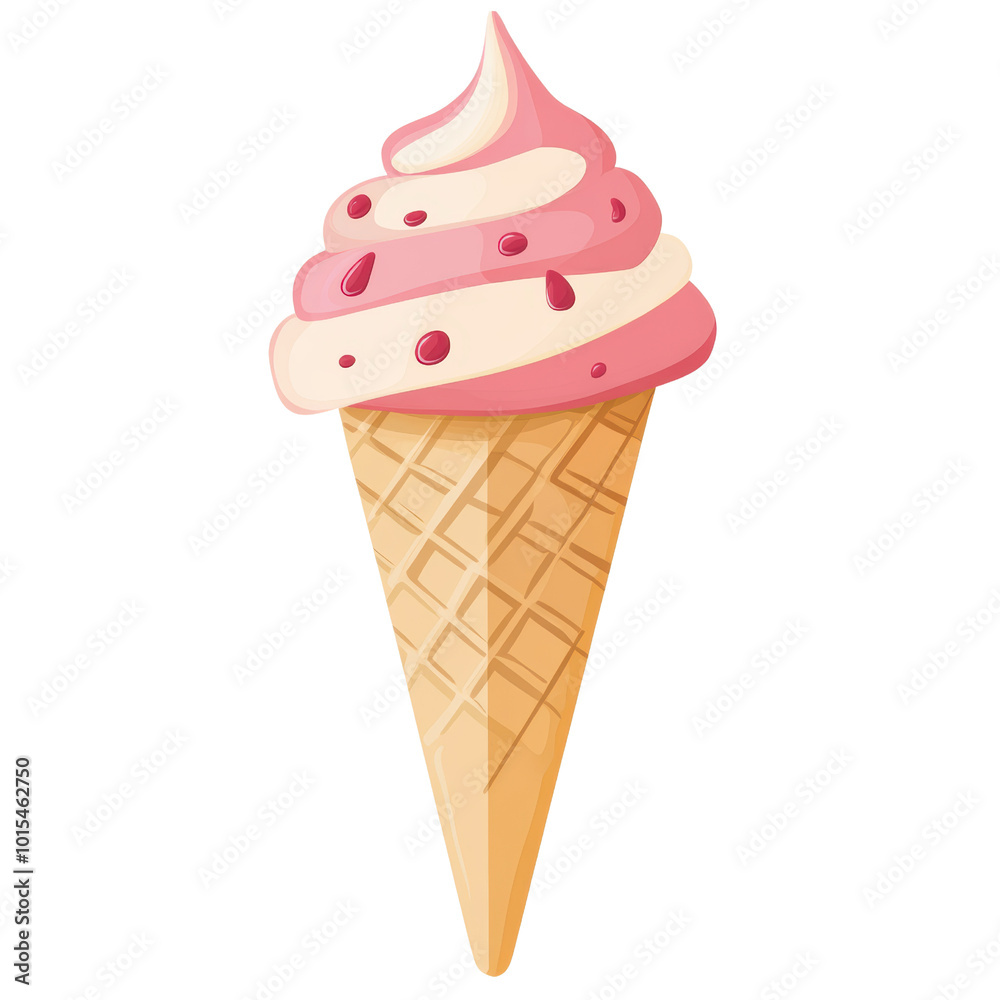 Delicious ice cream cone with pink swirls and sprinkles isolated on a white background, transparent background. Delicious ice cream cone with pink swirls and sprinkles isolated on a white background, transparent background.