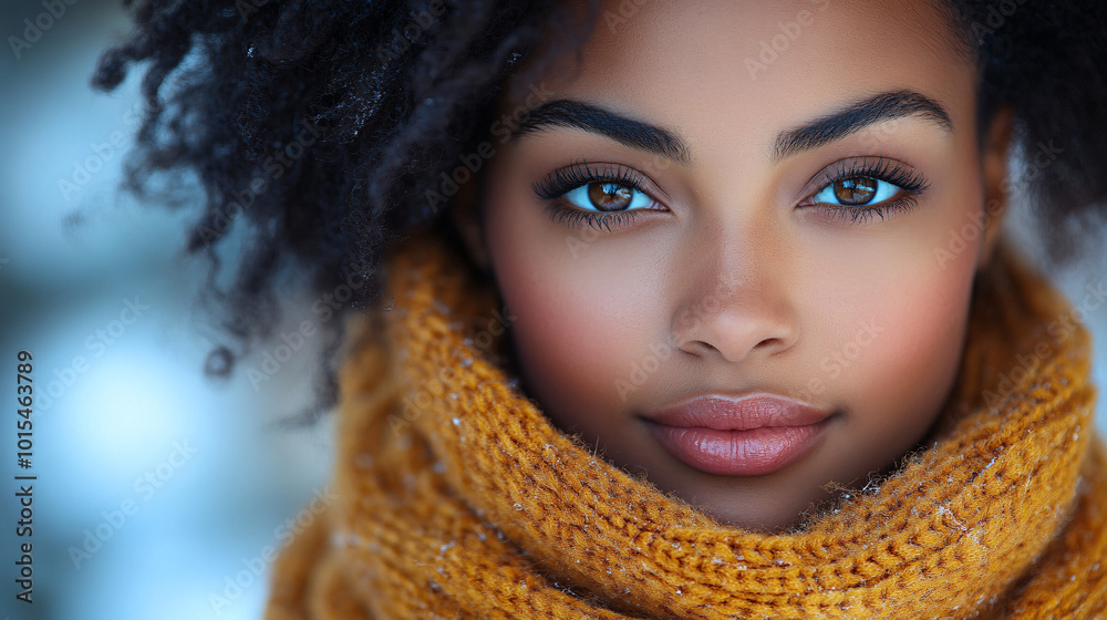 beautiful woman with brown eyes and knitted scarf in winter beautiful woman with brown eyes and knitted scarf in winter