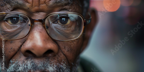 Close-Up Portrait of an Elderly Man with Glasses and Expressive Eyes