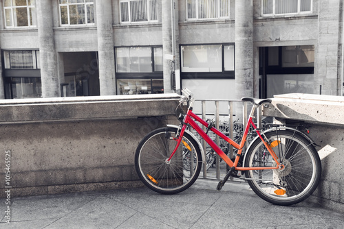 Modern bicycle parked on city street