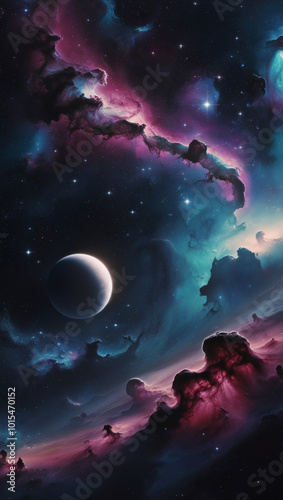 Dreamy space landscape with planets, stars and nebulae