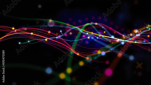 Abstract Streams of Soft Colored Neon Lights Background Texture on Black Background