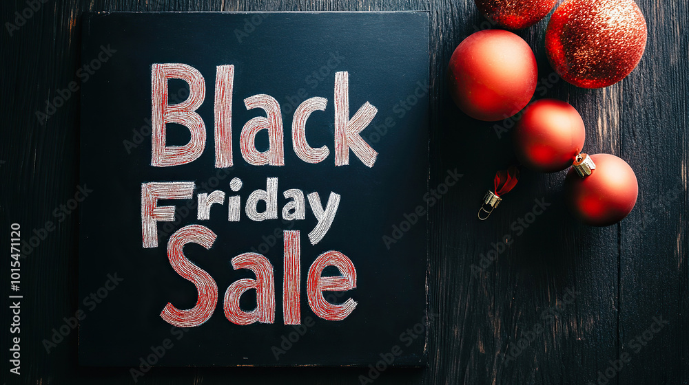 Black friday sale and christmas decorations on surface or table Black friday sale and christmas decorations on surface or table