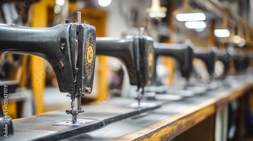 Inside a vibrant garment factory showcasing intricate tailoring processes with multiple sewing machines illustrating the craftsmanship of the textile industry