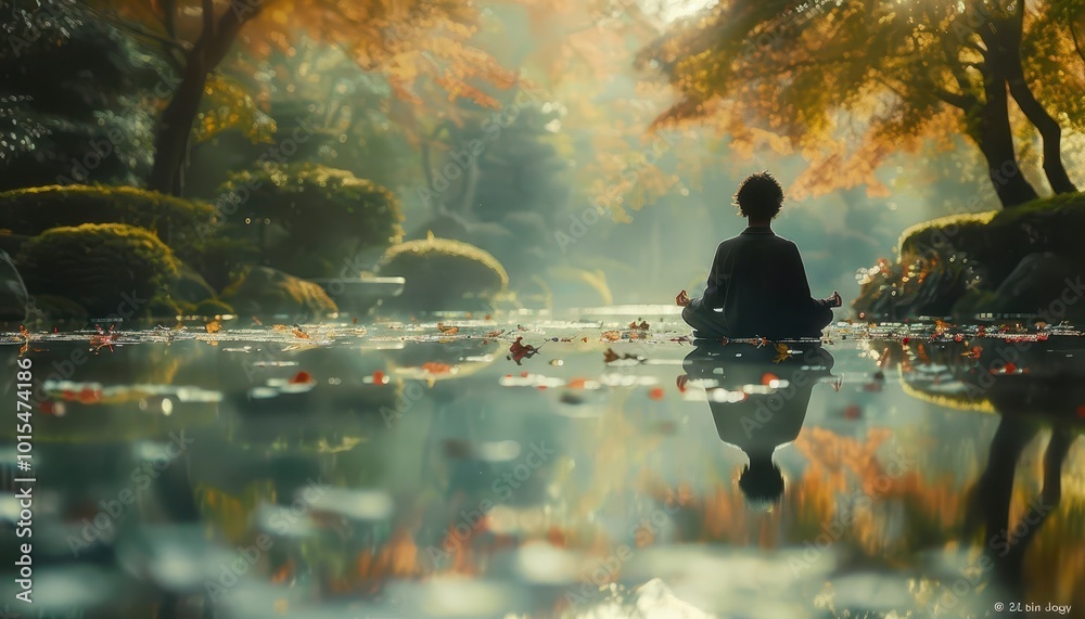 A lone figure meditating in a quiet garden, peaceful and reflective, Nature, Soft tones, Photograph, Inner peace A lone figure meditating in a quiet garden, peaceful and reflective, Nature, Soft tones, Photograph, Inner peace