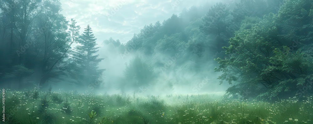 Gentle mist rising from a forest floor, ethereal and quiet, Nature, Soft greens, Photograph, Mystical morning Gentle mist rising from a forest floor, ethereal and quiet, Nature, Soft greens, Photograph, Mystical morning