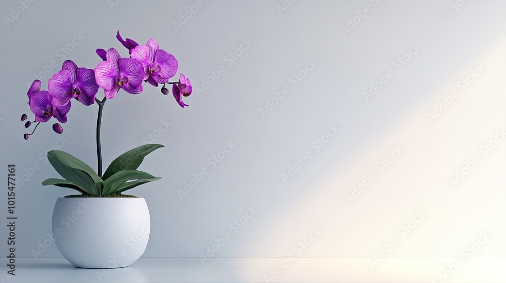 Purple orchid plant in a white pot. Perfect for home decor, interior design, and floral arrangements. Purple orchid plant in a white pot. Perfect for home decor, interior design, and floral arrangements.