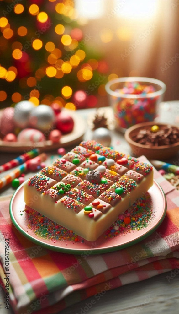 Naklejka premium weiße Schokolade mit bunten Schokoladenstreusel