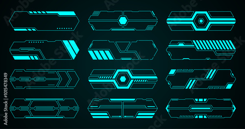 Frame abstract geometric shape technology futuristic interface hud elements set vector digital design.