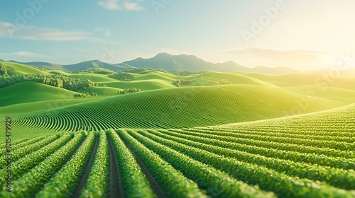 Wallpaper Mural A field of crops in a beautiful, rolling landscape with blue sky and distant hills. Torontodigital.ca