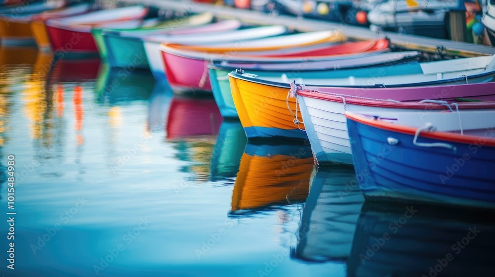 custom made wallpaper toronto digitalA serene harbor scene with rows of boats docked along the pier, their vibrant colors reflected in the still water below