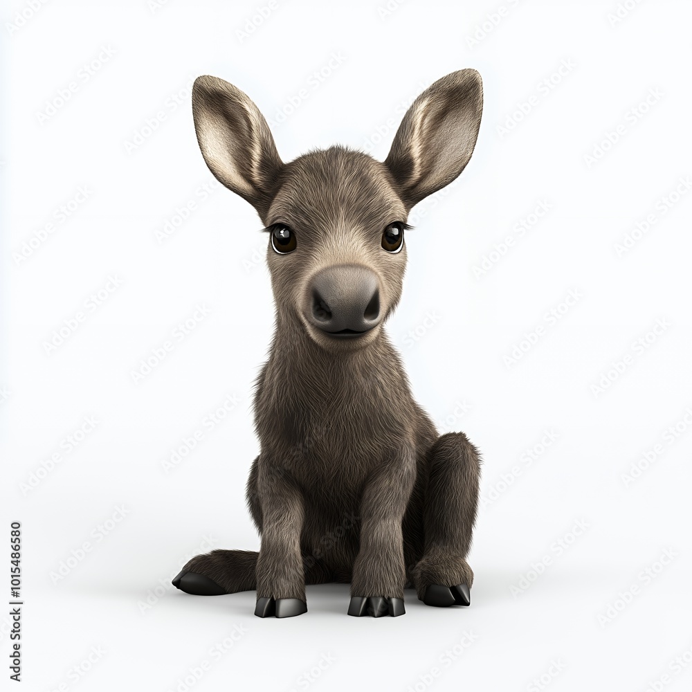 Cute baby moose sitting on a white background. Cute baby moose sitting on a white background.