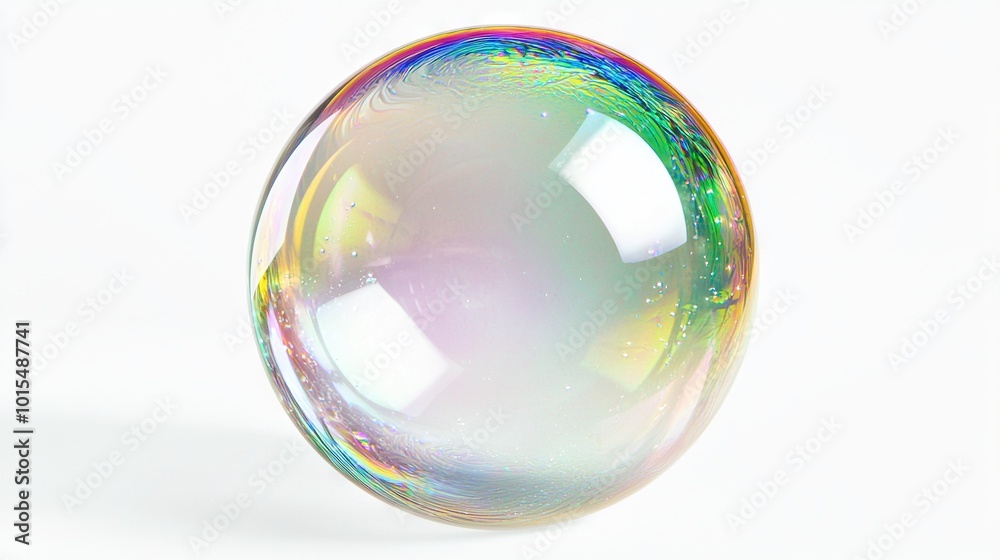 Soap Bubble Close Up - White Background with Multicolored Swirl Soap Bubble Close Up - White Background with Multicolored Swirl
