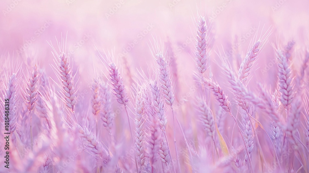 Fototapeta premium A high-resolution photograph of a field of grass with a vibrant pink sky and sharp details of the grass blades in the foreground