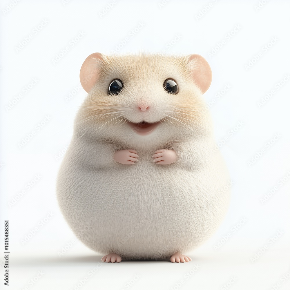 A fluffy, white hamster smiles cheerfully at the camera, with its paws clasped in front of it. A fluffy, white hamster smiles cheerfully at the camera, with its paws clasped in front of it.